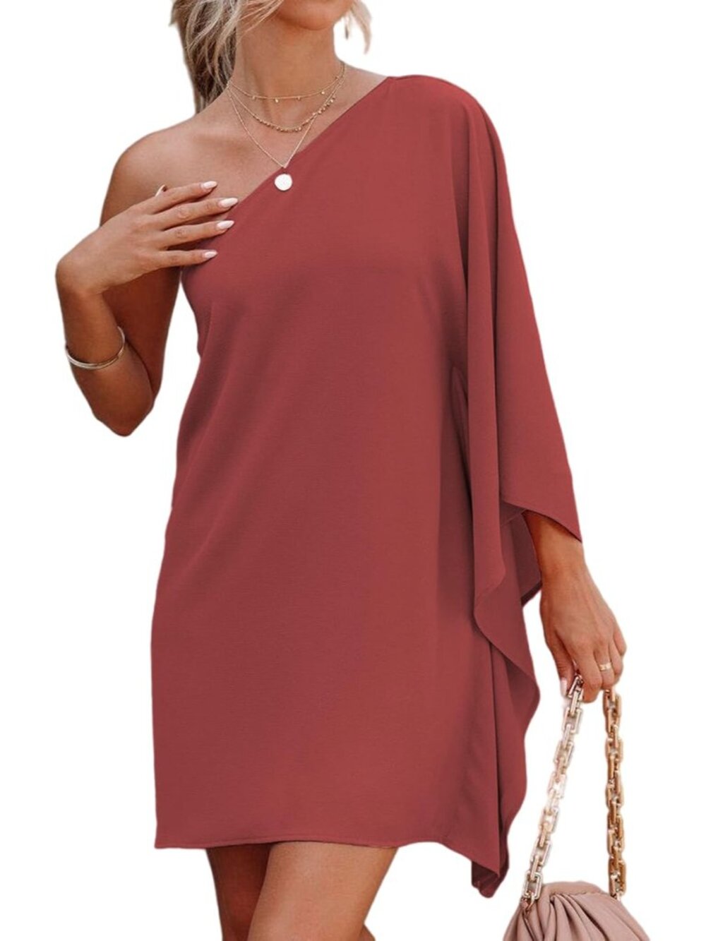 Women's Short Wedding Guest One Shoulder Dresses Formal Batwing Sleeve Club Part